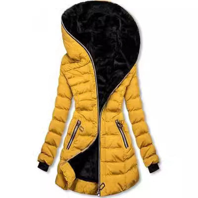 Hooded Warm Fleece Padded Jacket Mid-length Jacket