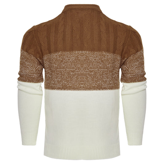 Menβs Color Block Cable Knit Pullover β Casual Long Sleeve Sweater