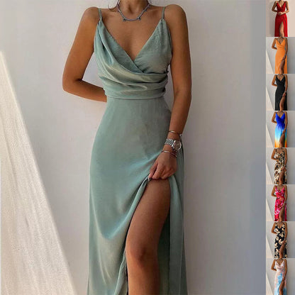 Women’s V-Neck Slit Sling Dress – Sexy Summer Fashion