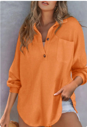 Women's Waffle Knit Loose Long Sleeve Top