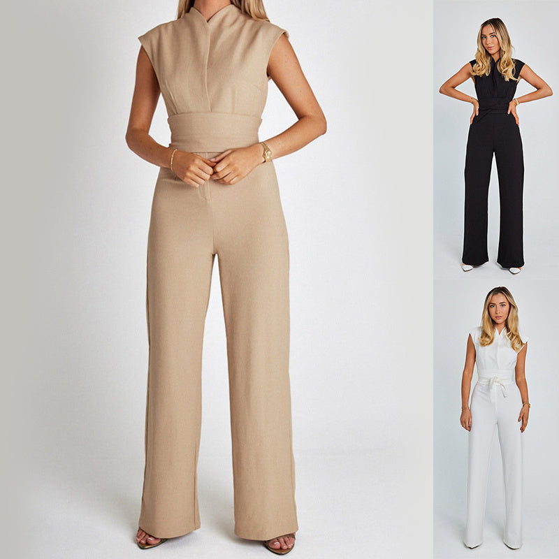 Women’s V-Neck Sleeveless Wide-Leg Jumpsuit – Elegant Summer Style