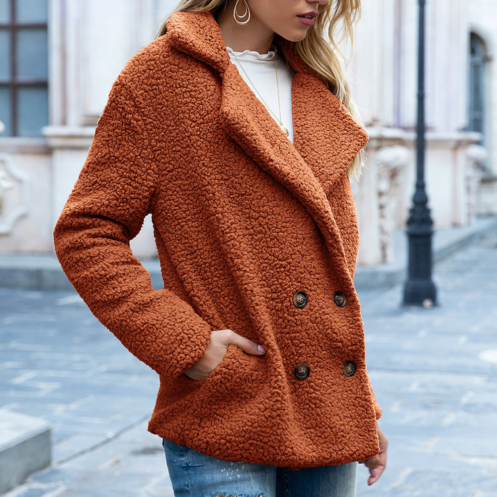 Women’s Fluffy Lapel Coat – Winter Button Jacket Cardigan