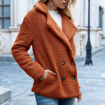 Women’s Fluffy Lapel Coat – Winter Button Jacket Cardigan
