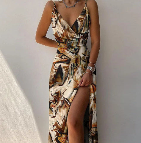 Women’s V-Neck Slit Sling Dress – Sexy Summer Fashion