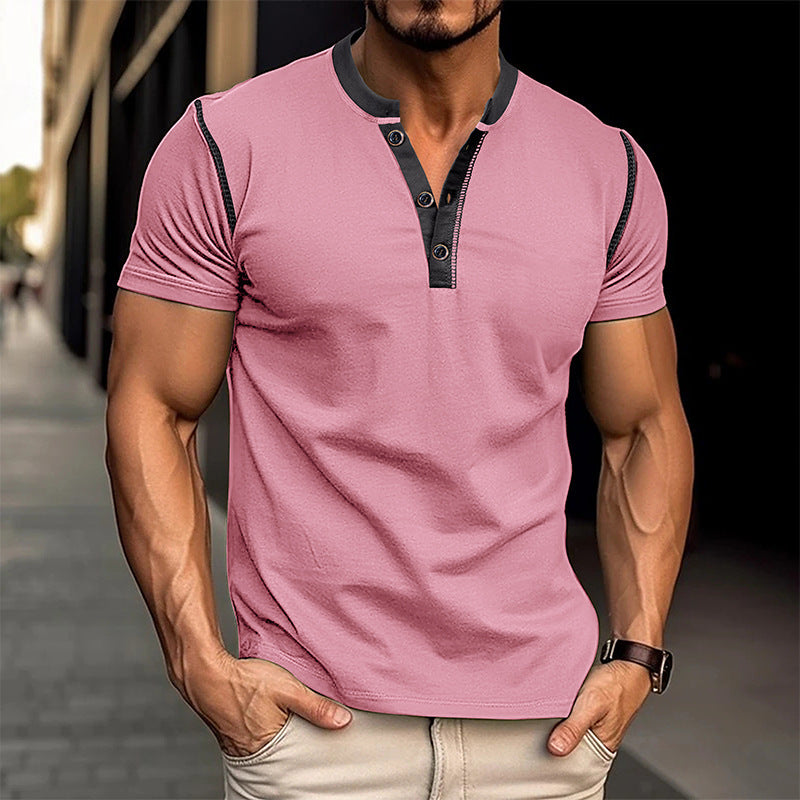 Men’s Fashion Polo Shirt – Short-Sleeved Summer Button V-Neck T-Shirt