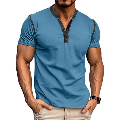 Men’s Fashion Polo Shirt – Short-Sleeved Summer Button V-Neck T-Shirt