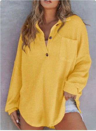 Women's Waffle Knit Loose Long Sleeve Top