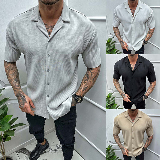 Men’s Solid Color Cotton Blend Short Sleeve Shirt
