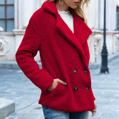 Women’s Fluffy Lapel Coat – Winter Button Jacket Cardigan