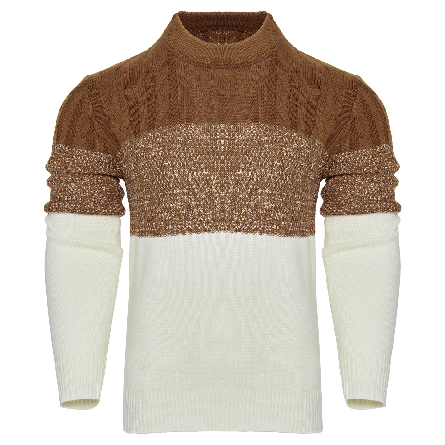 Men’s Color Block Cable Knit Pullover – Casual Long Sleeve Sweater