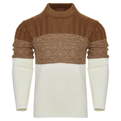 Men’s Color Block Cable Knit Pullover – Casual Long Sleeve Sweater