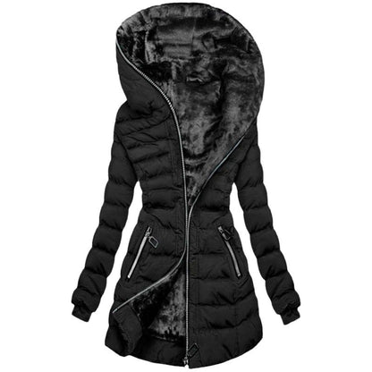 Hooded Warm Fleece Padded Jacket Mid-length Jacket