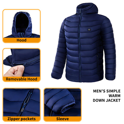 Men’s & Women 9-Zone Heated Puffer Jacket – Windproof, Insulated Coat with Hood