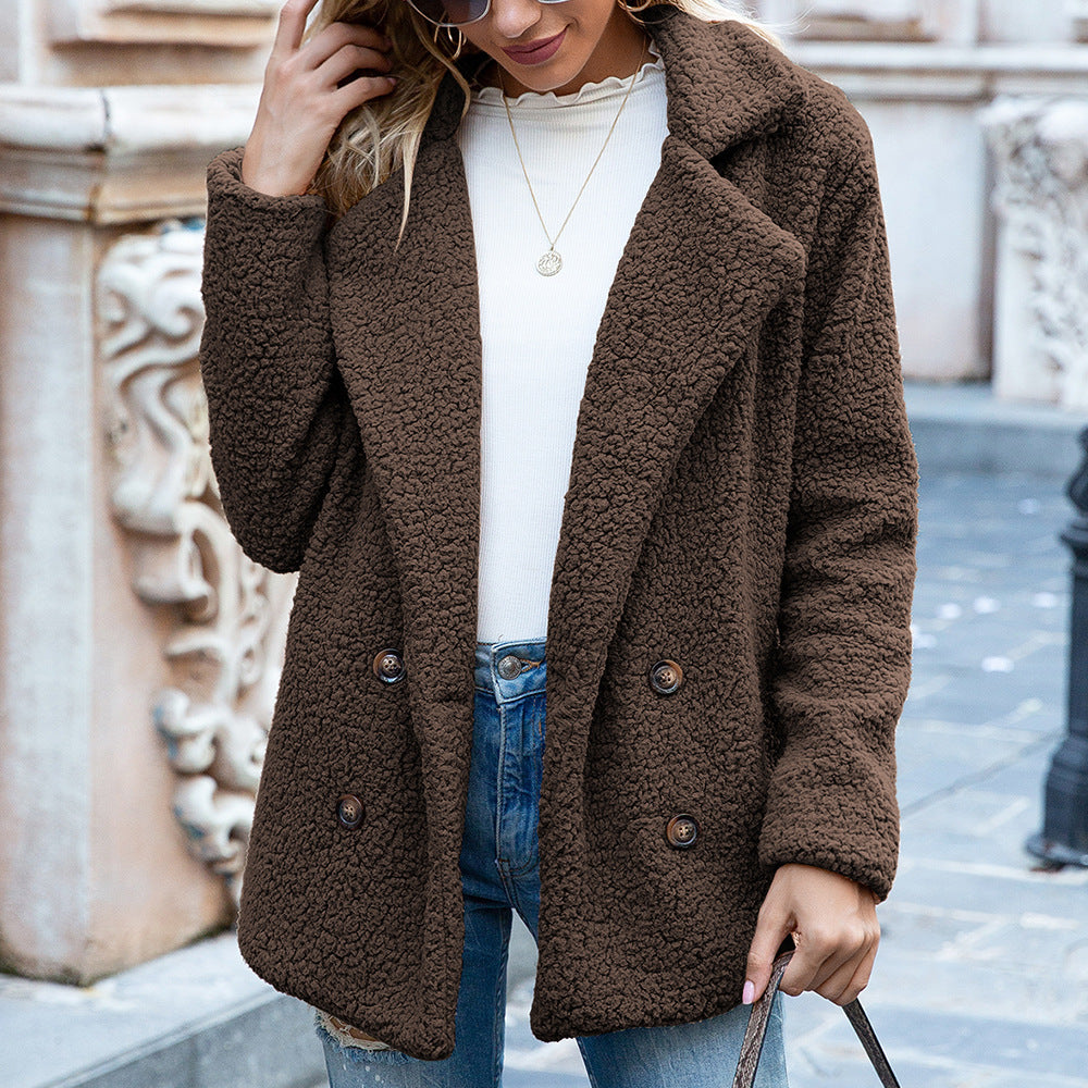 Women’s Fluffy Lapel Coat – Winter Button Jacket Cardigan