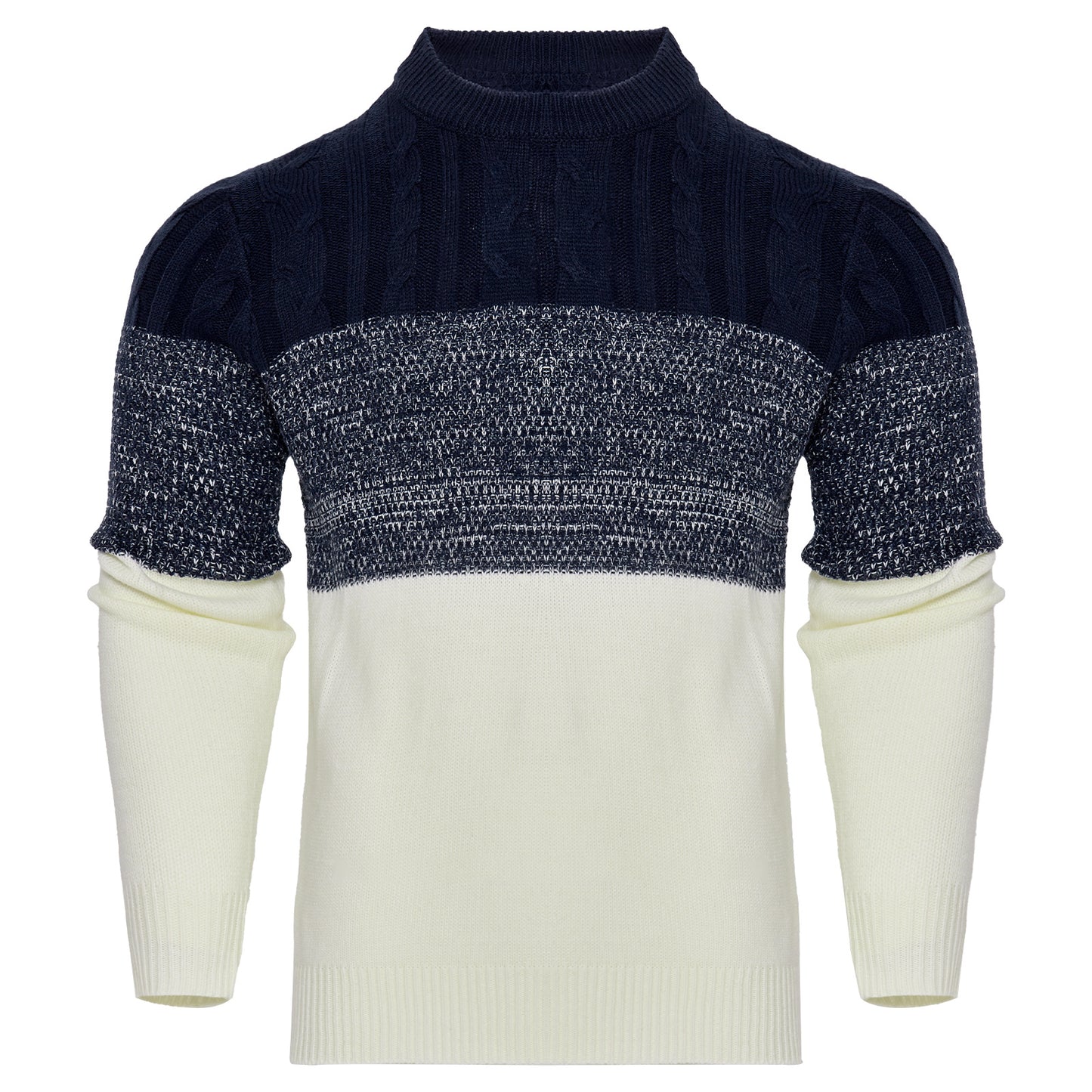 Men’s Color Block Cable Knit Pullover – Casual Long Sleeve Sweater