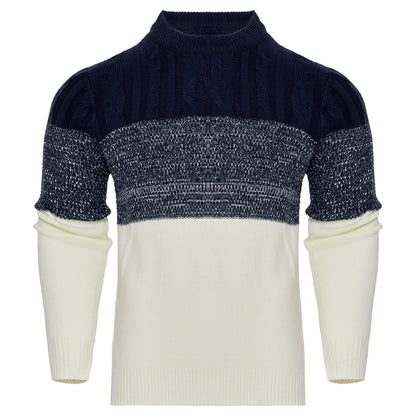 Men’s Color Block Cable Knit Pullover – Casual Long Sleeve Sweater