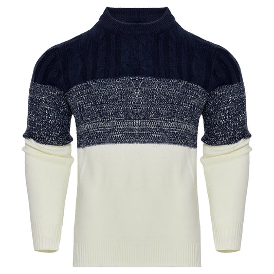 Men’s Color Block Cable Knit Pullover – Casual Long Sleeve Sweater