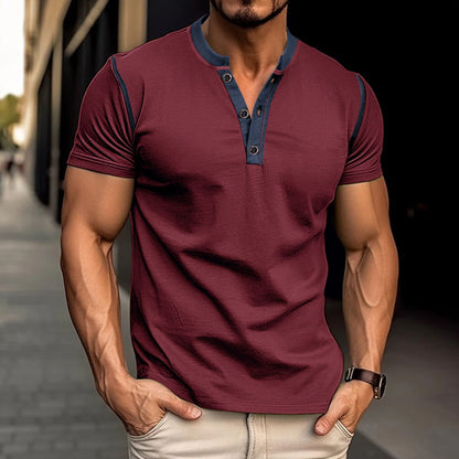 Men’s Fashion Polo Shirt – Short-Sleeved Summer Button V-Neck T-Shirt