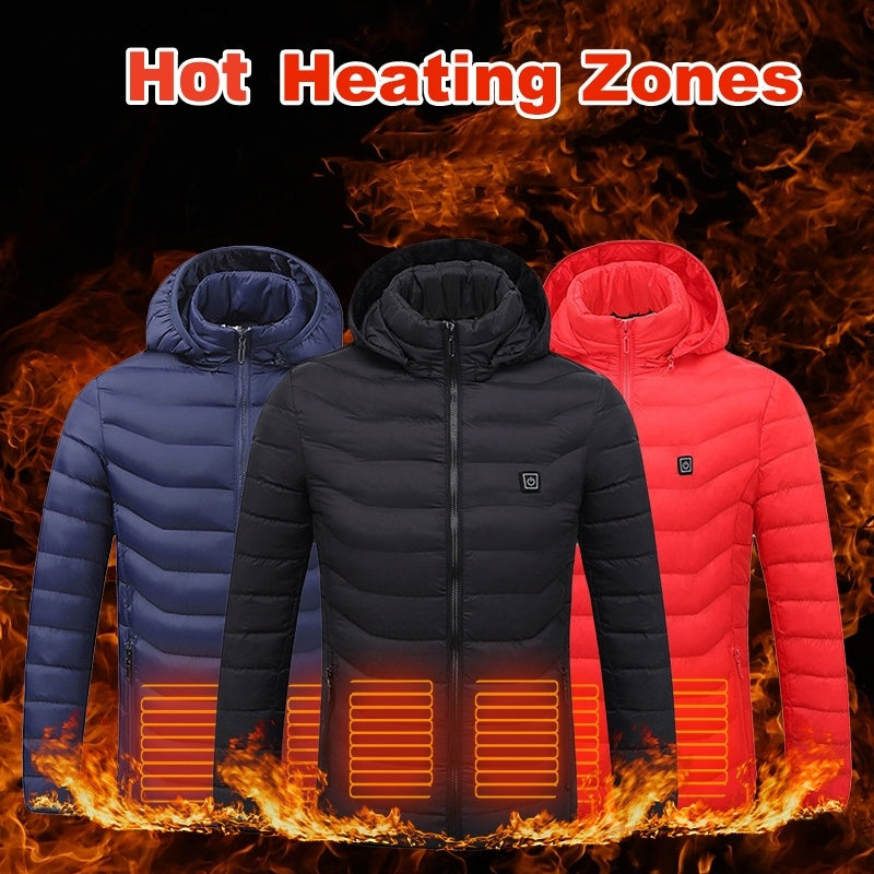 Men’s & Women 9-Zone Heated Puffer Jacket – Windproof, Insulated Coat with Hood