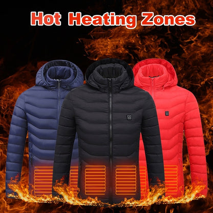 Men’s & Women 9-Zone Heated Puffer Jacket – Windproof, Insulated Coat with Hood