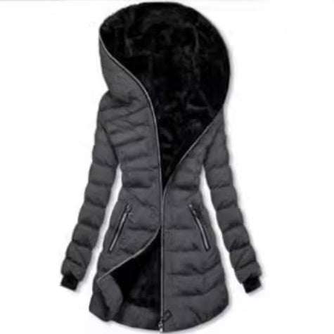 Hooded Warm Fleece Padded Jacket Mid-length Jacket