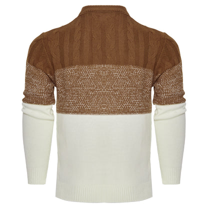 Men’s Color Block Cable Knit Pullover – Casual Long Sleeve Sweater