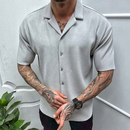Men’s Solid Color Cotton Blend Short Sleeve Shirt