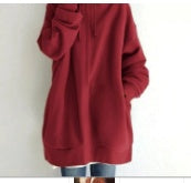 Women’s Oversized Hooded Coat – Velvet Long Zip-Up Sweatshirt with Tie Collar