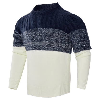 Men’s Color Block Cable Knit Pullover – Casual Long Sleeve Sweater