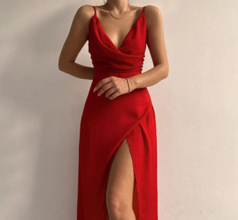 Women’s V-Neck Slit Sling Dress – Sexy Summer Fashion