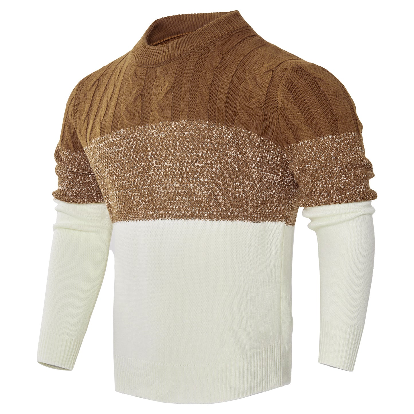Men’s Color Block Cable Knit Pullover – Casual Long Sleeve Sweater