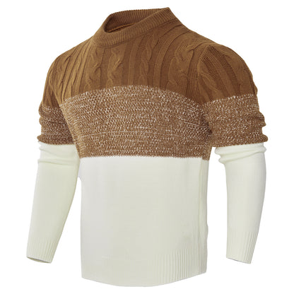 Men’s Color Block Cable Knit Pullover – Casual Long Sleeve Sweater
