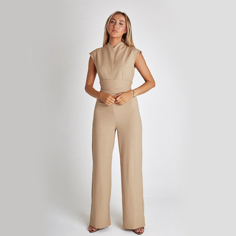Women’s V-Neck Sleeveless Wide-Leg Jumpsuit – Elegant Summer Style