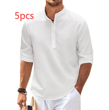Men's Casual Long Sleeve Stand Collar Shirt – Solid Color Fashion Top