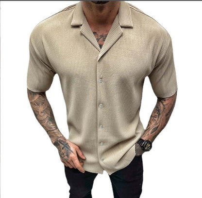Men’s Solid Color Cotton Blend Short Sleeve Shirt