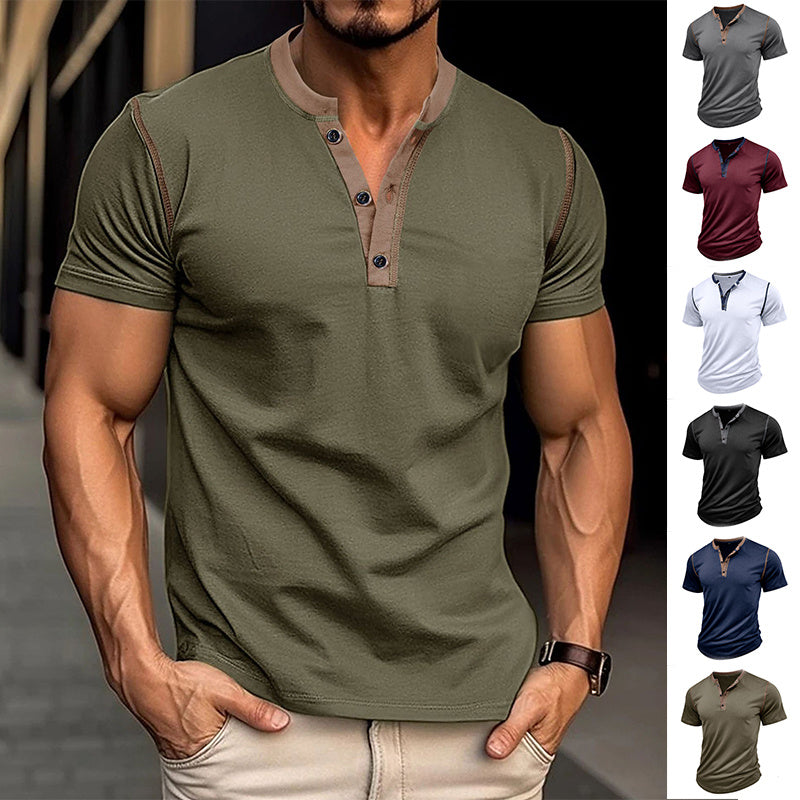 Men’s Fashion Polo Shirt – Short-Sleeved Summer Button V-Neck T-Shirt