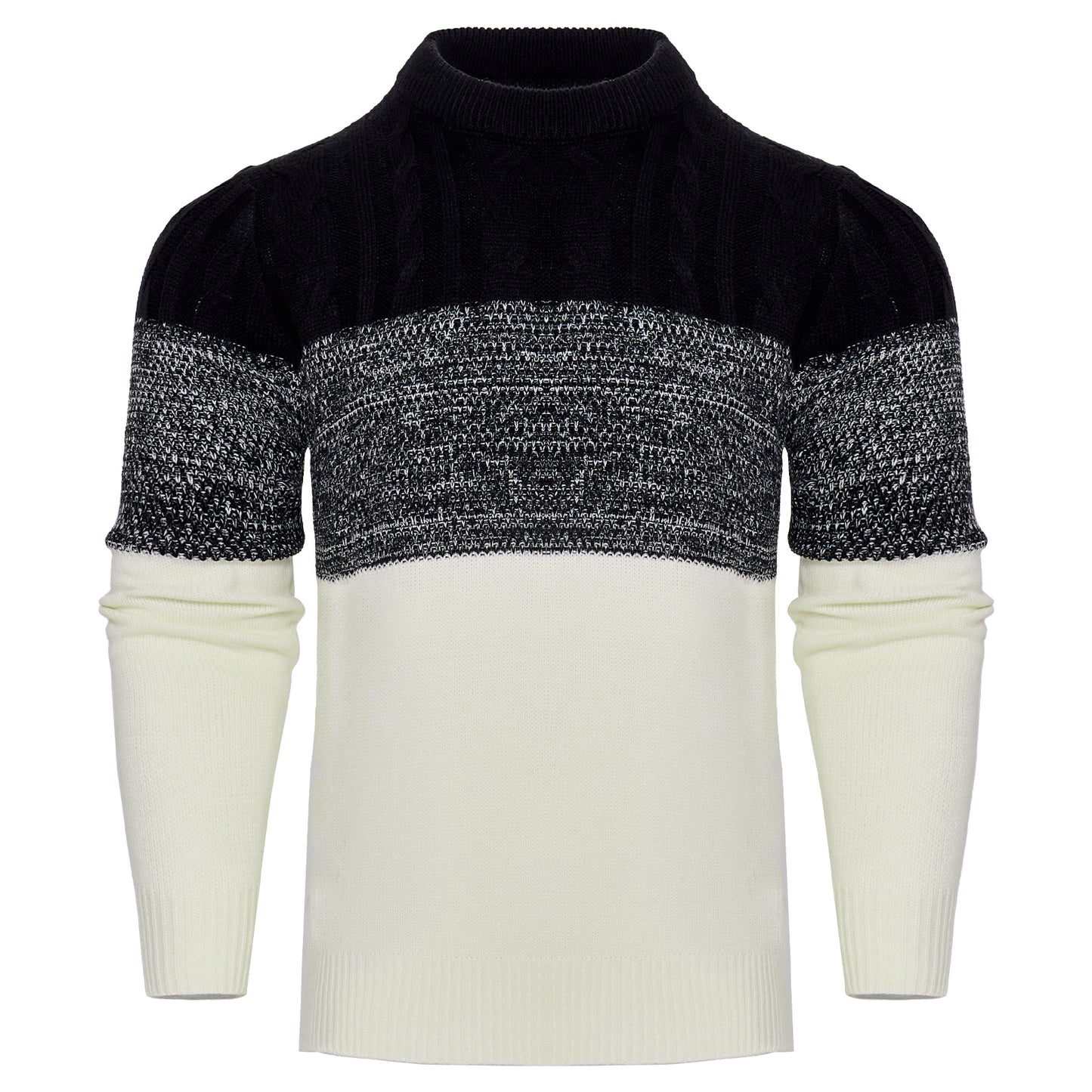 Men’s Color Block Cable Knit Pullover – Casual Long Sleeve Sweater