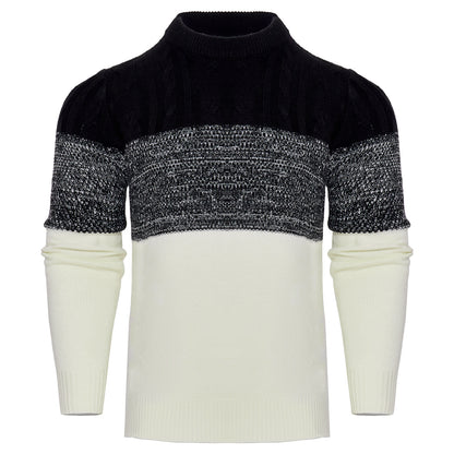 Men’s Color Block Cable Knit Pullover – Casual Long Sleeve Sweater