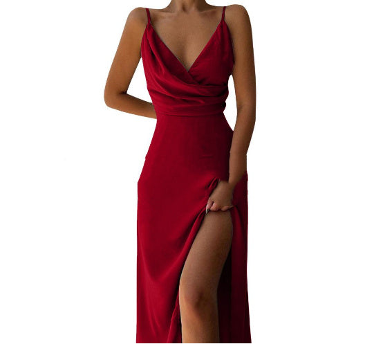 Women’s V-Neck Slit Sling Dress – Sexy Summer Fashion