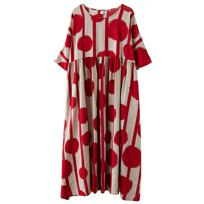 Literary Fat MM Large Size Loose Print Short Sleeve Dress