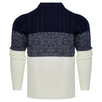 Men’s Color Block Cable Knit Pullover – Casual Long Sleeve Sweater