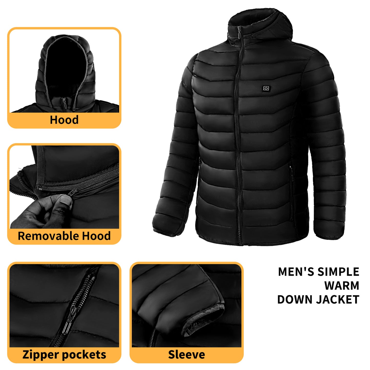 Men’s & Women 9-Zone Heated Puffer Jacket – Windproof, Insulated Coat with Hood