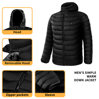 Men’s & Women 9-Zone Heated Puffer Jacket – Windproof, Insulated Coat with Hood