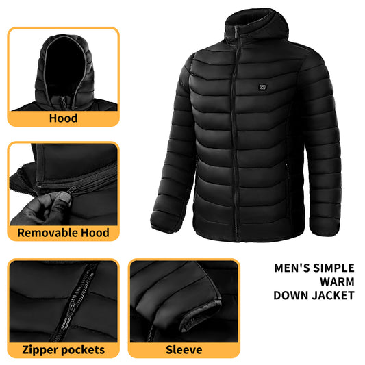 Men’s & Women 9-Zone Heated Puffer Jacket – Windproof, Insulated Coat with Hood