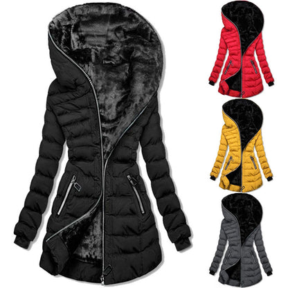 Hooded Warm Fleece Padded Jacket Mid-length Jacket
