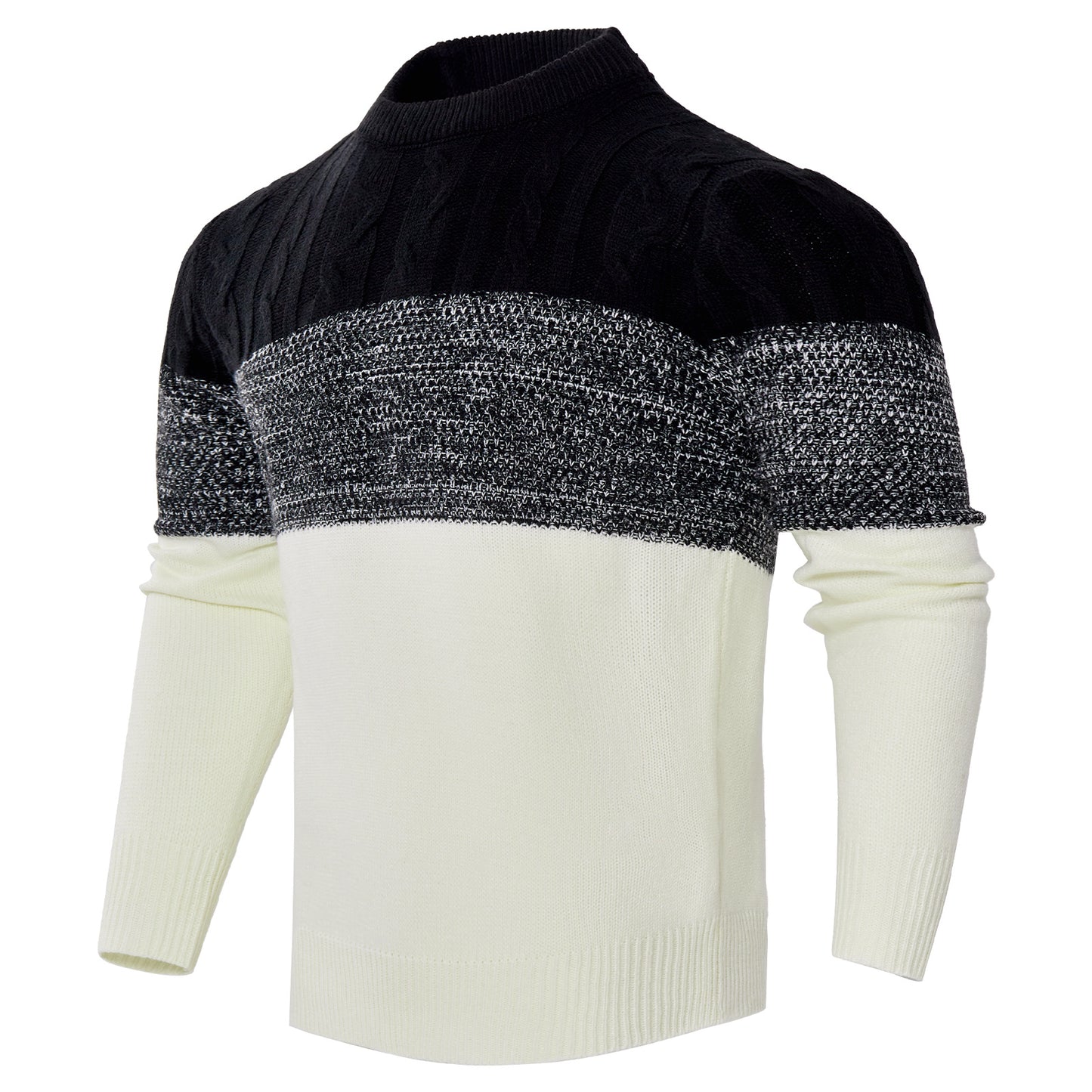 Men’s Color Block Cable Knit Pullover – Casual Long Sleeve Sweater