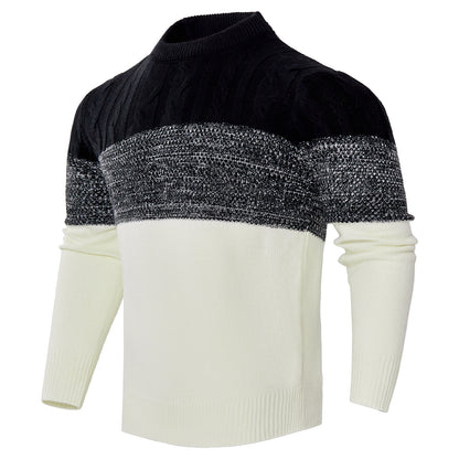Men’s Color Block Cable Knit Pullover – Casual Long Sleeve Sweater