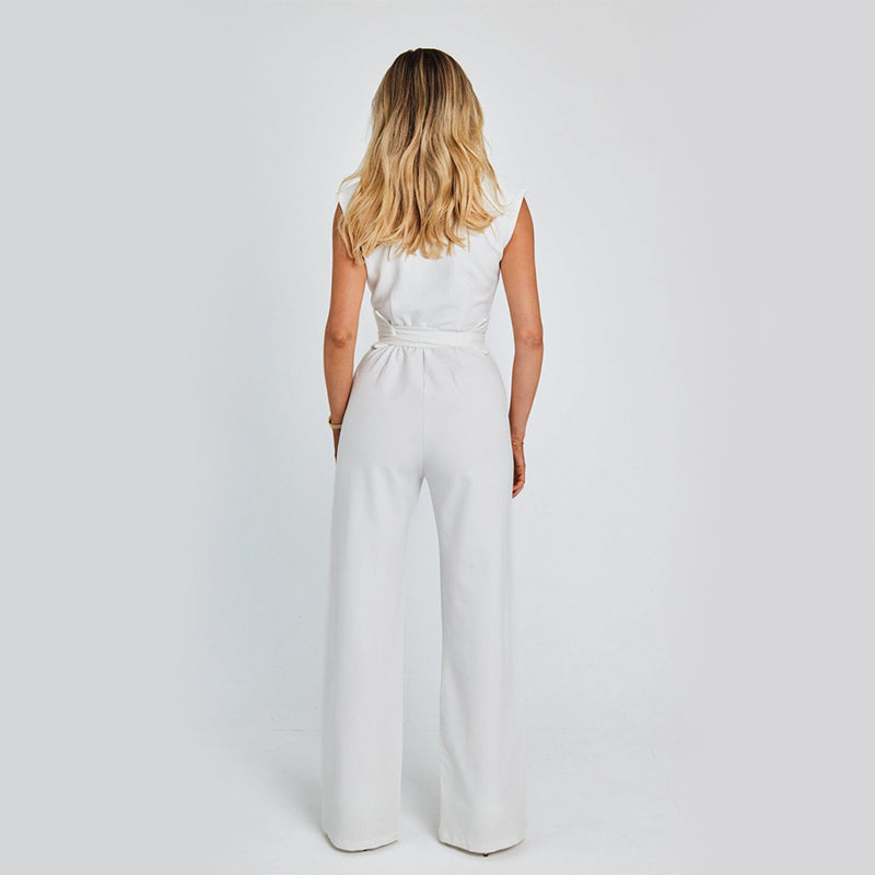 Women’s V-Neck Sleeveless Wide-Leg Jumpsuit – Elegant Summer Style
