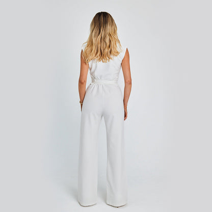 Women’s V-Neck Sleeveless Wide-Leg Jumpsuit – Elegant Summer Style